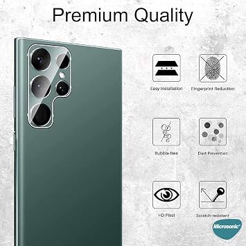 Microsonic Samsung Galaxy S22 Ultra Kamera Lens Koruma Camı [Galaxy S22 Ultra ile Uyumlu Ekran Koruyucu]