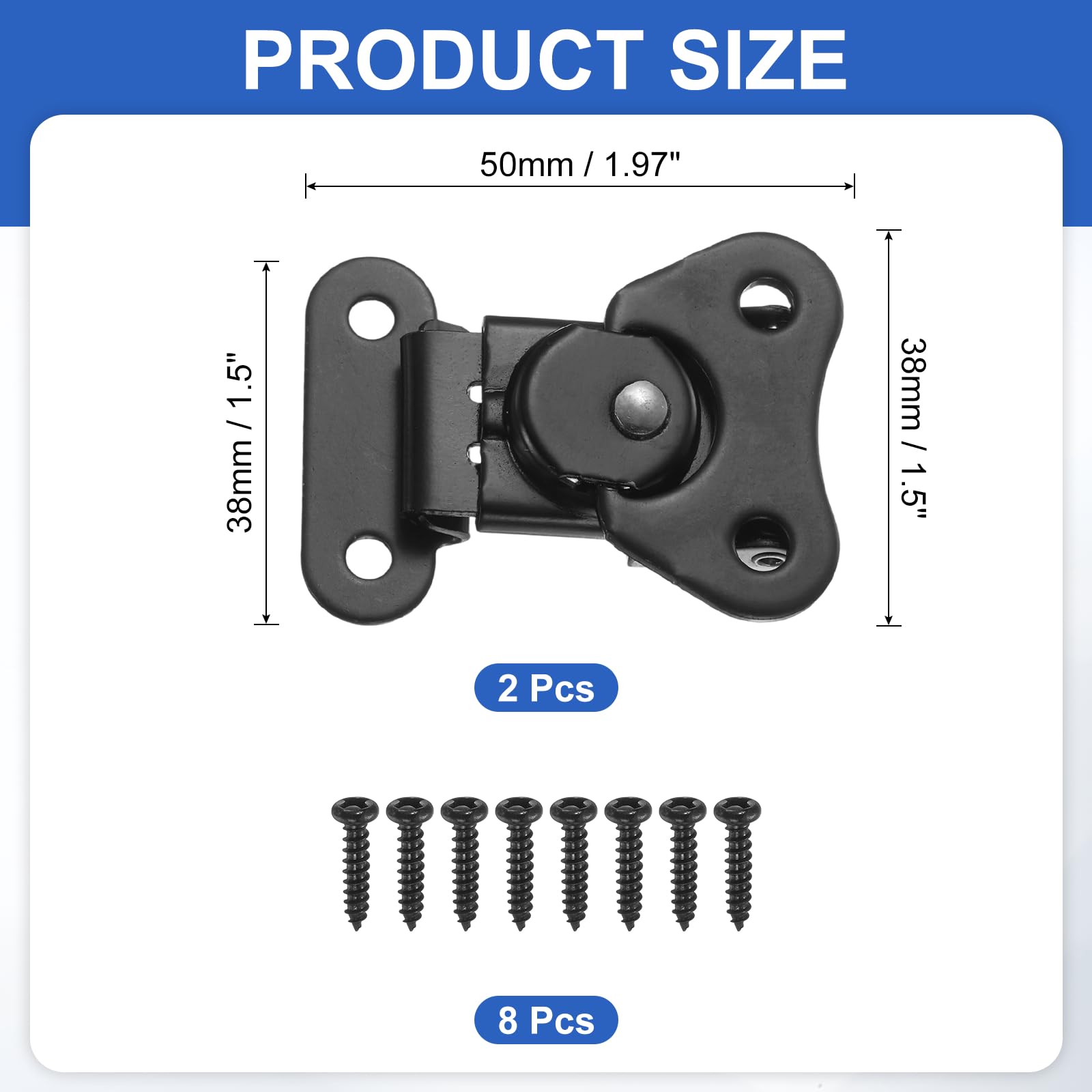 PATIKIL 1.97x1.5" Gancietto A Farfalla A Molla, 2Pcs Gancietto A Farfalla In Acciaio & Fermo Per Chiusura Di Cassa Scatola Baule, Nero