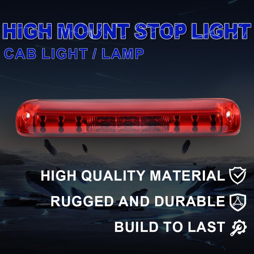 PIT66 LED 3rd Brake Light, Compatible with 99-06 Chevy Silverado 1500/2500/3500/99-06 Gmc Sierra 1500/2500/3500 Third Brake Stop Lamp Light Red Lens Chrome Housing