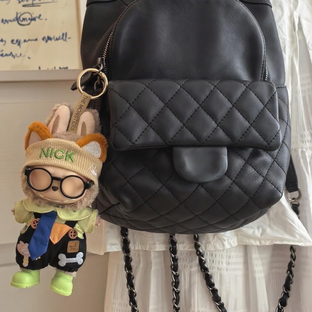 Doll Clothes for Labubu - 6pcs Complete Fox Overall Set with Shirt, Headband, Glasses, Tie&Shoes, Adorable Clothing, Ready-to-wear Stylish Outfit for 17cm Dolly (Doll NOT Included)