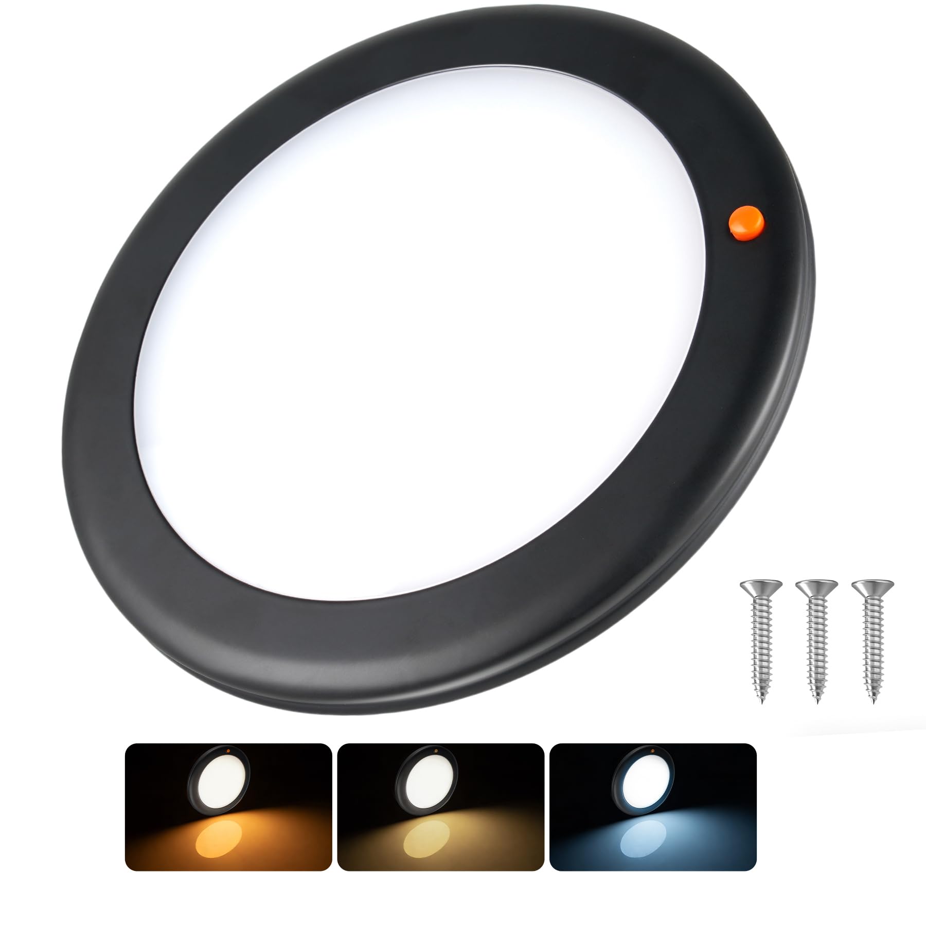 Obeaming 12V Ceiling Dome Light Campervan Boat 3 CCT 2700K/4000K/6000K Switchable & Dimmable, Surface Mount LED Down Light for Motorhome Camper Trailer Interior Lighting (Black)