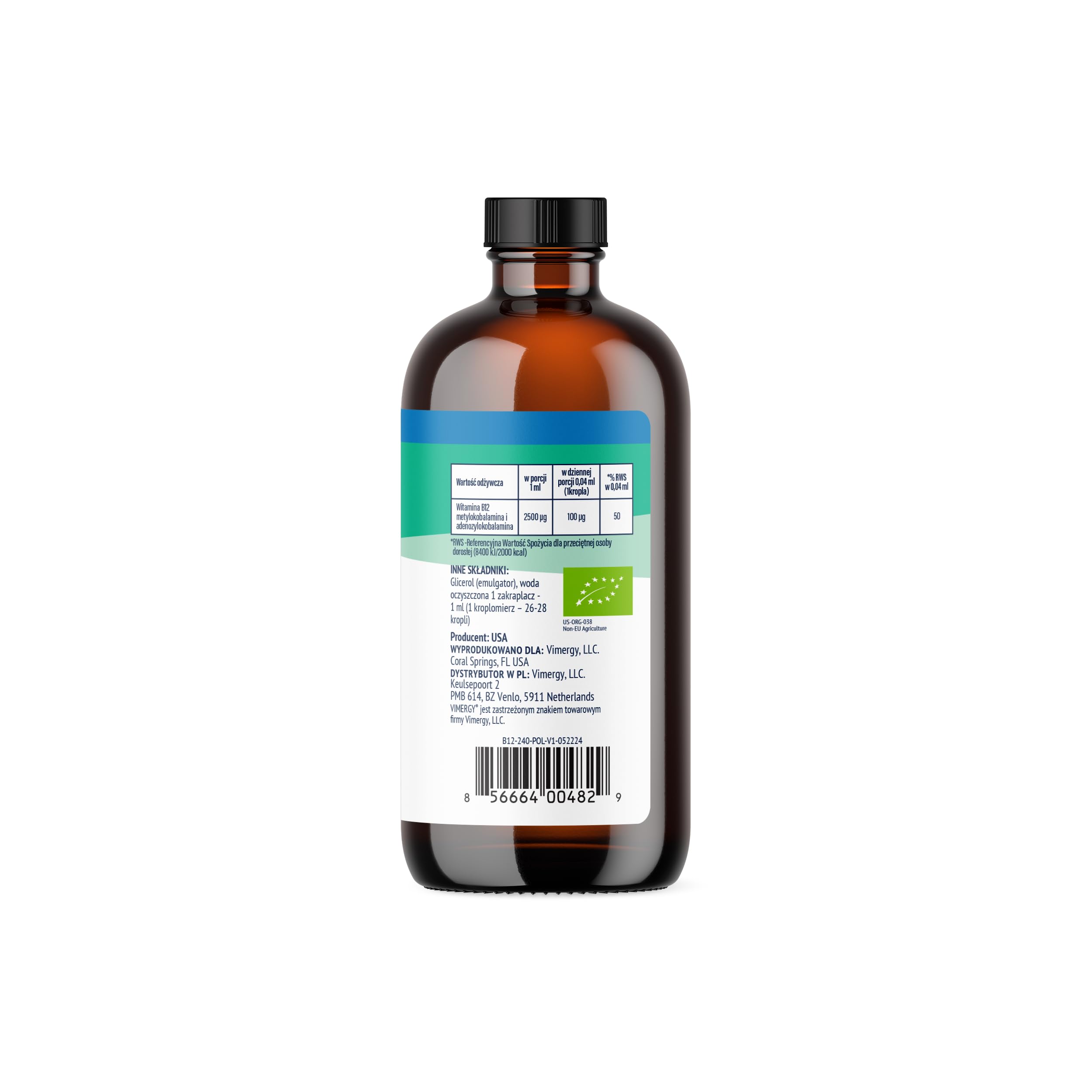 Vimergy Witamina B12 w Płynie – 240 ml – Wegańska Płynna Witamina B12 – Wspomaga Układ Nerwowy i Pracę Mózgu – Naturalnie Słodka Bez Cukru Rafinowanego – Bez Glutenu i GMO, Przyjazna dla Keto/Paleo
