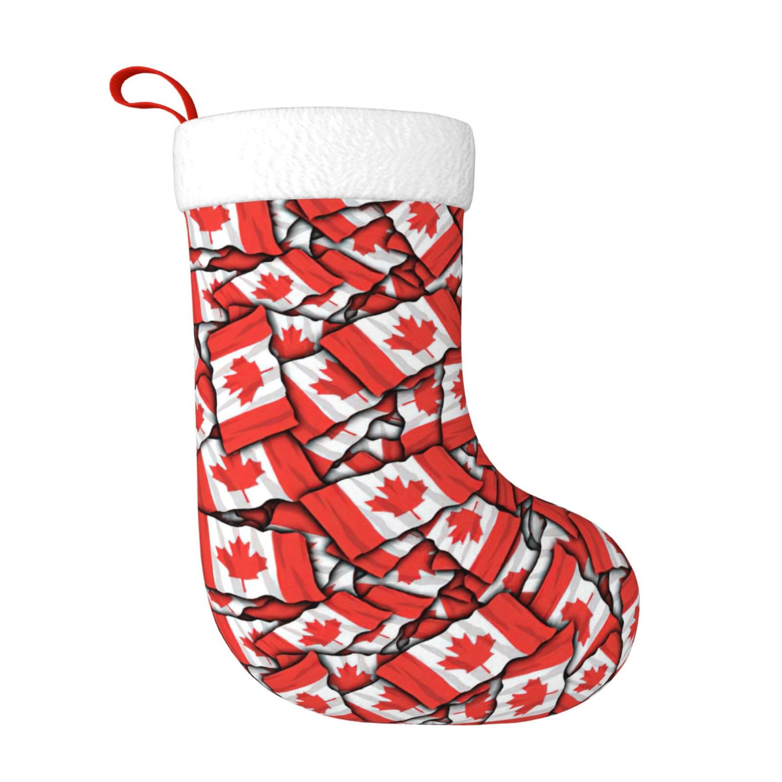 SDEGTHO Canadian Flag Print Traditional Christmas Stocking Xmas Stocks Gift For Family Party Festive Decor Fireplace Hanging