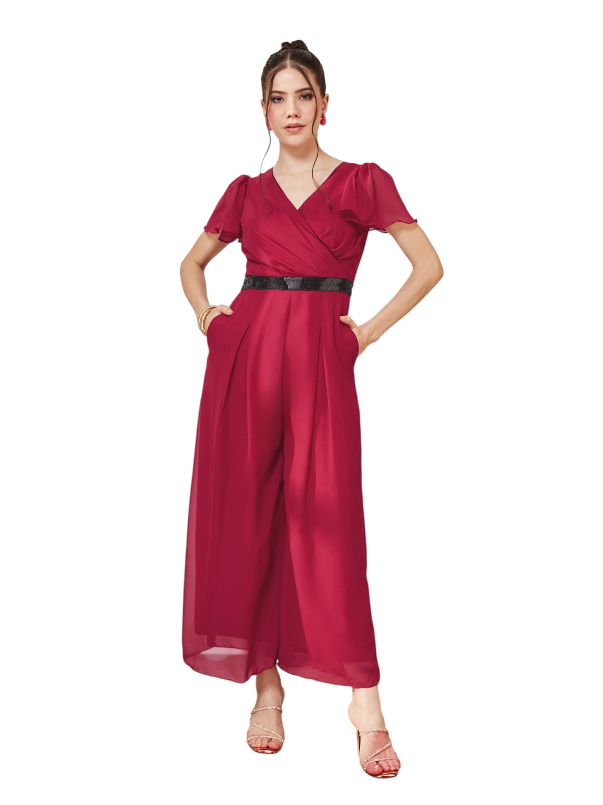 miss chase Women's Relaxed Fit Short Sleeve V-Neck Ankle-Length Straight Jumpsuit-picture-36