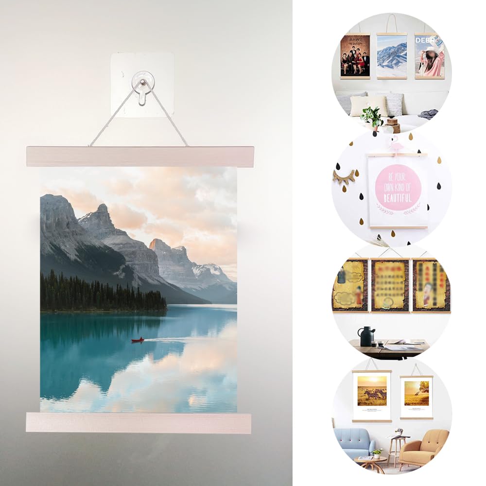 XINGSUI 4 Sets 21cm Wooden Banner Pole,Light Wood Wooden Poster Hangers,Poster Frame Hanger,Woving Tapestry Rod,for Posters Pictures - Image 3