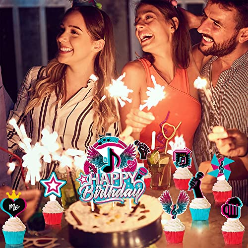 Music Birthday Cake Topper 25Pcs Music Cupcake Toppers For Girl's Music Karaoke Themed Cake Decorations Music Tok Party Birthday Supplies Celebration Favor #TOP4