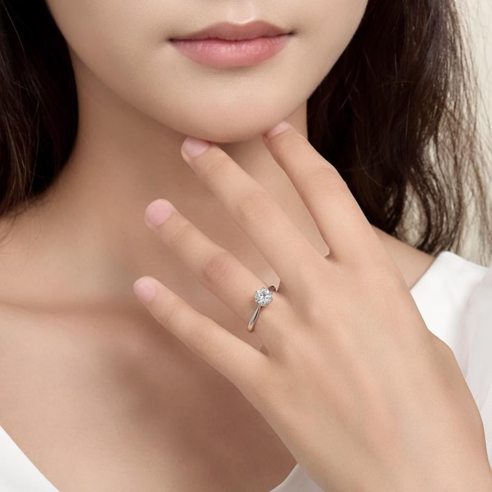 Anello per matrimonio, in oro bianco con classico diamante rotondo solitario a 6 denti, 1 carati
