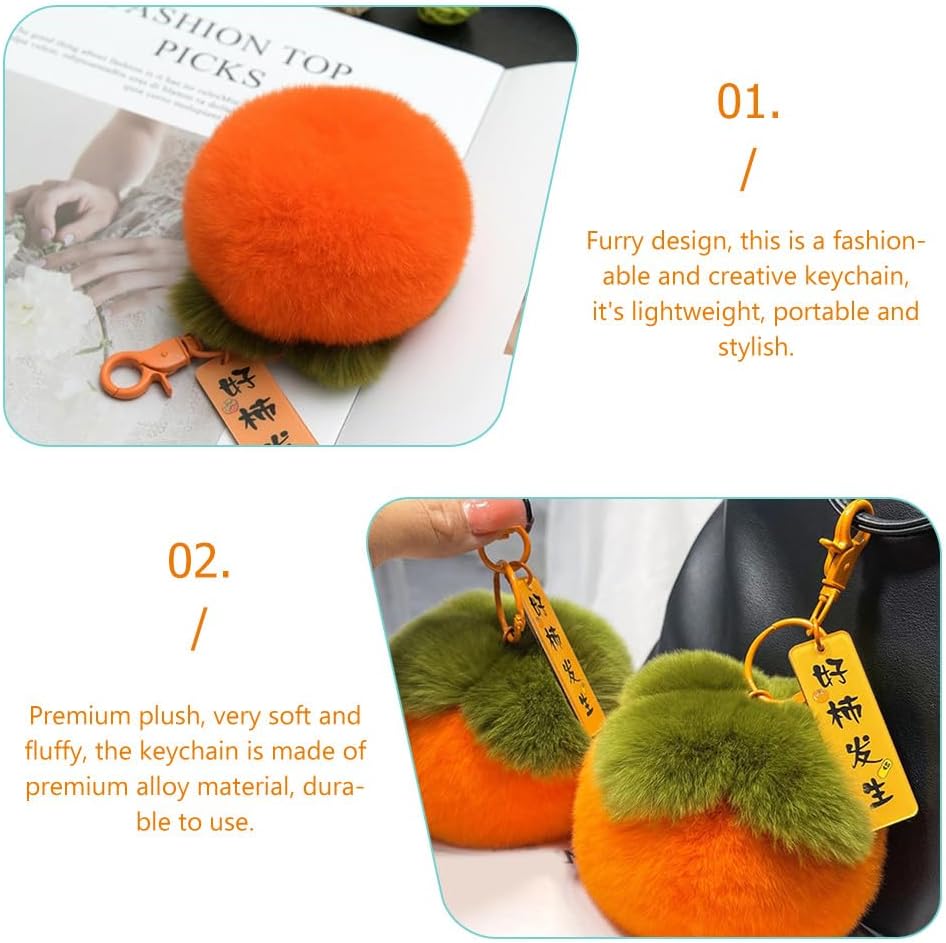 Baluue Persimmon Keychain Plush Bag Charm Soft Fuzzy Fruit Keyring for Backpack Purse Decoration 4 Inch - Image 8