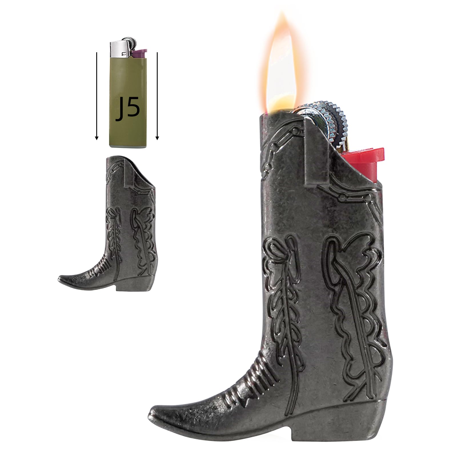 Zxvskr Cowboy Boot Lighter Sleeve Cover, Lighter Sleeve Cover for Mini Bic J5 Accessories Decoration for Everyday Carry Or Travel Gift