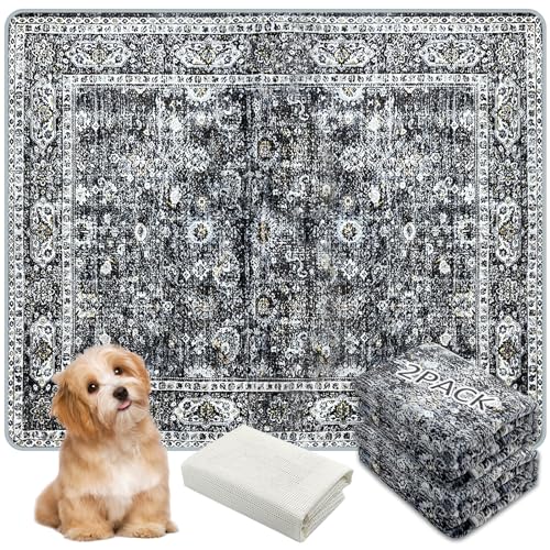 AIHSUMC Washable Pee Pads for Dogs, (2 Pack, 36'x42') Upgrade Reusable Puppy Pads with Non-Slip Rug Pad, Super Thickening Absorbent Leakproof Dog Traning Pads Whelping Pad for Dogs, Doggie(Black)