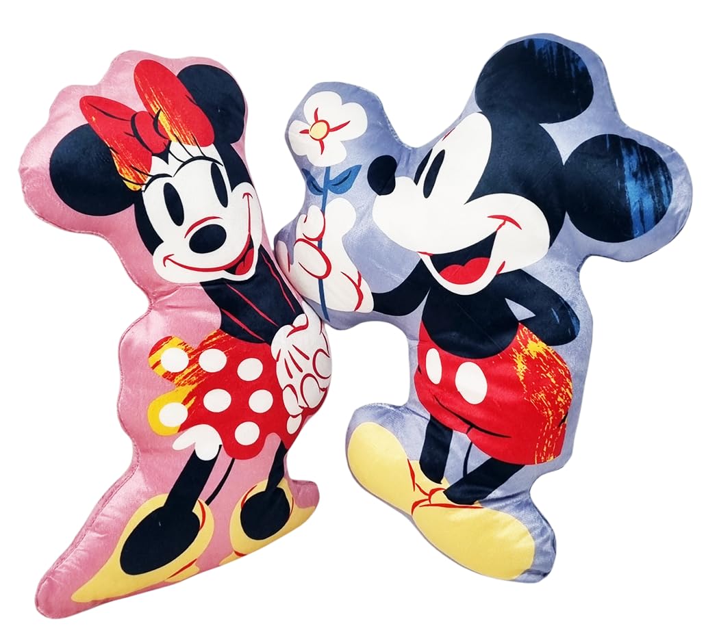 Disney Coppia Cuscini Decorativi Sagomati Soft Morbidi a Forma di Mickey Mouse Topolino e Minnie Mouse Topolina 35x20cm
