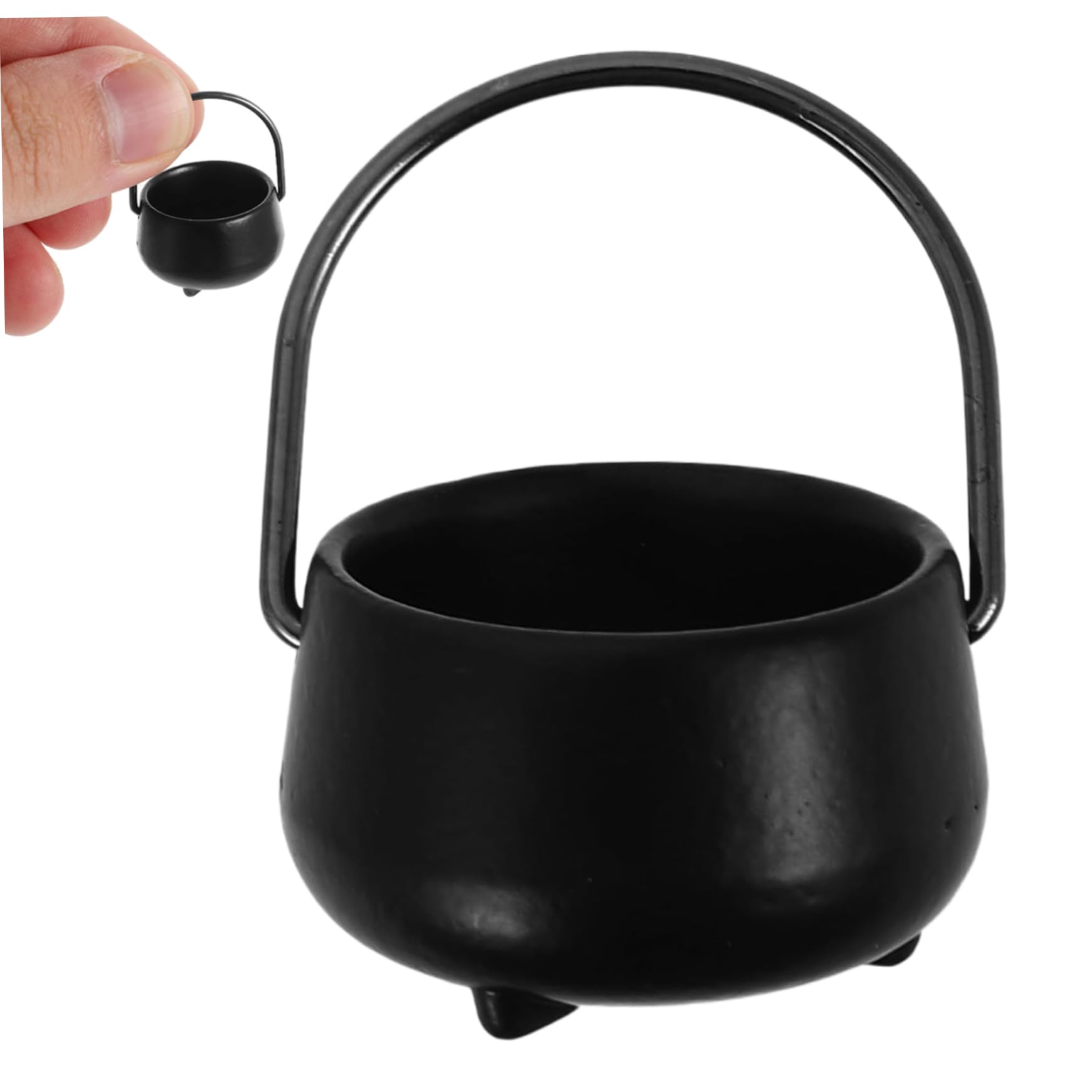 BeVistoso Halloween Cauldron 1:12 Scale Mini with Handle for Dollhouse Decor Halloween Party Favor, Alloy Witch Cauldron Black Pot