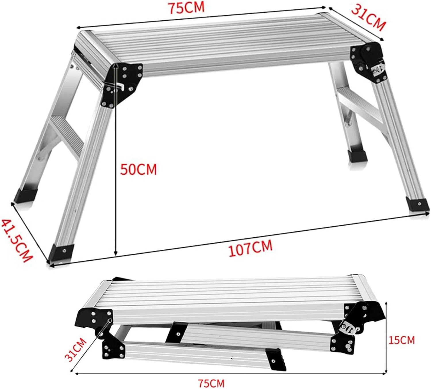 Folding Aluminum Work Platform 29.5 inch Step Ladder 330lbs Capacity Heavy Duty Scaffolding Bench for Drywall Safety Step Stool