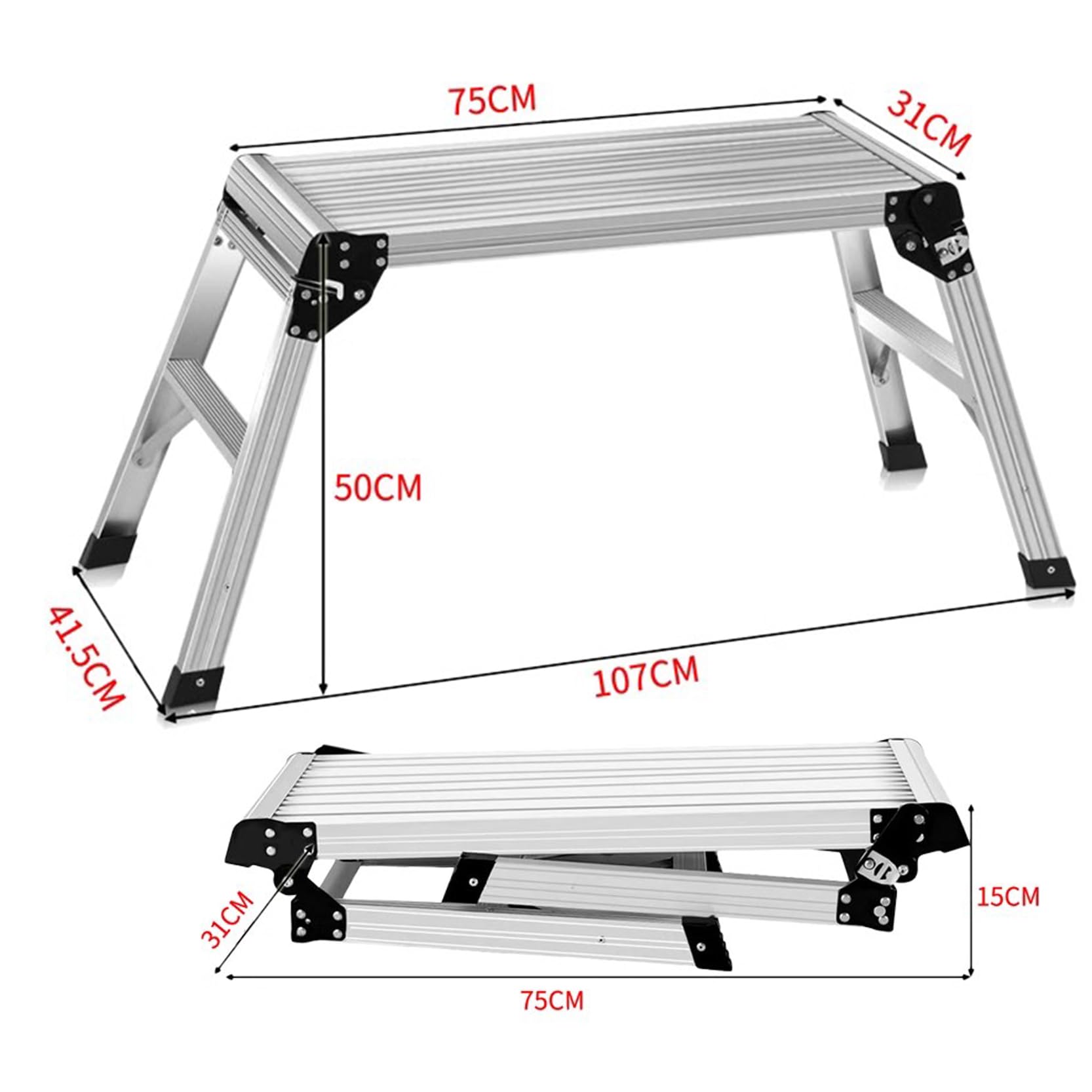 Escalera Plataforma de Trabajo Plegable, Escalera de Mano Plegable Grande de Aluminio de 29,5 Pulgadas, Escalera de Taburete de Aluminio para Paneles de Yeso de 330 Libras, Banco de Andamio Resistente