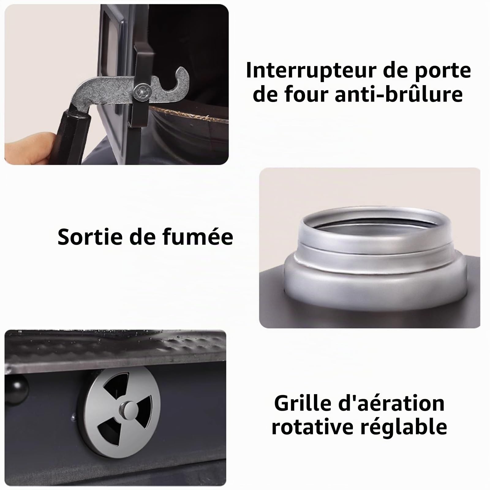 Mini Poele a Bois en Fonte Construction en Fonte avec Hublots D'observation Cuisiniere a Bois Grand Foyer Sans Fumée Convient pour la Cuisson et le Chauffage au Quotidien(A)