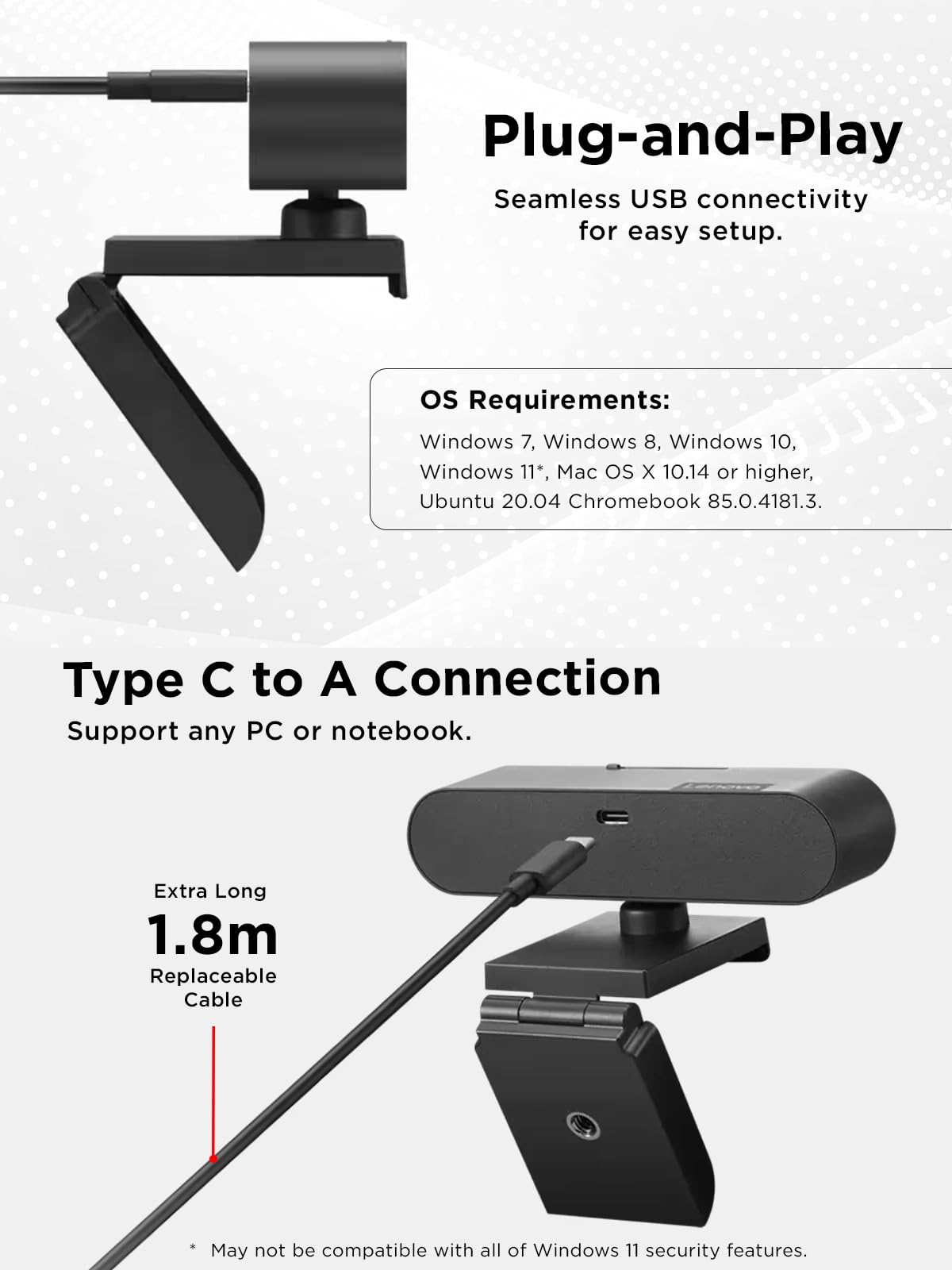 Amazon.com: Lenovo Performance FHD 1080p Webcam USB-C,Log-on with