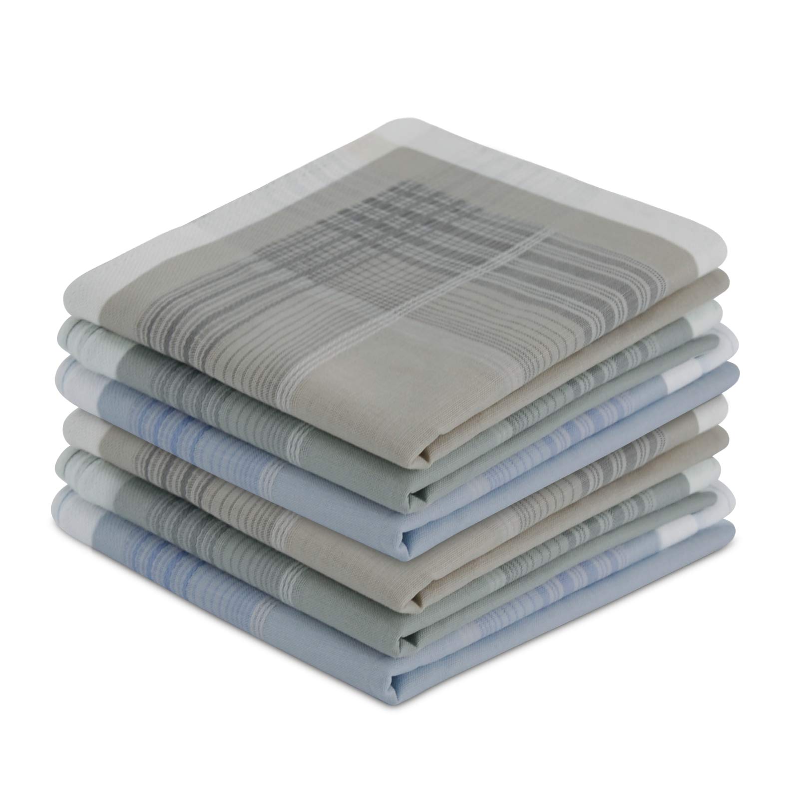 ZenssiaMen's Soft Cotton Handkerchiefs Assorted Color with Stripe 6 Piece Gift Set by Zenssia