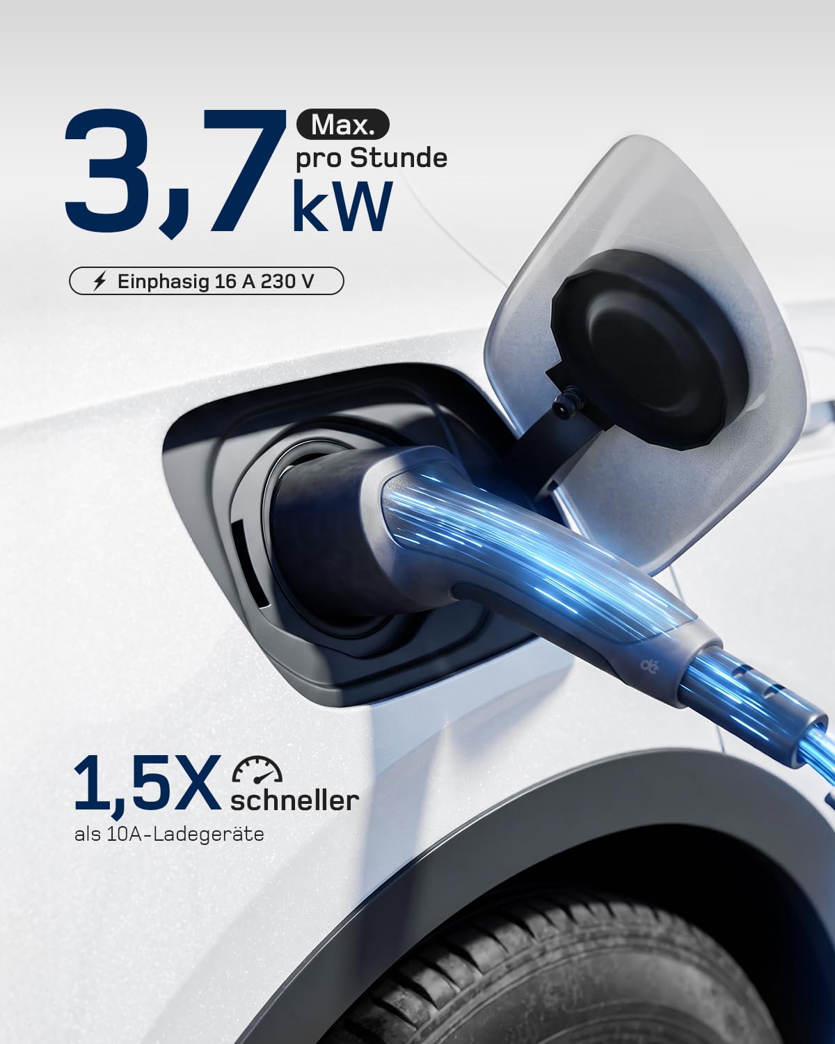 dé 3,7kW Typ 2 Ladekabel Schuko mit APP, EV Charger mit 10m Kabel, 6-16A | 11,5 m Kabel & Intelligente APP Steuerung, 6-16A Einstellbarer Ladestrom, IP65-Schutz, für Typ 2 EVs & PHEVs
