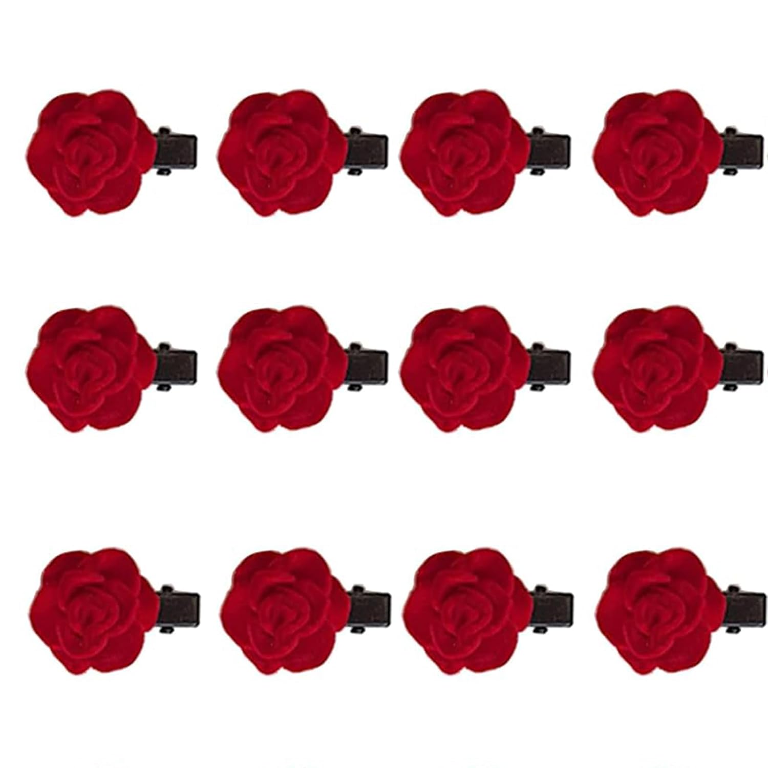 Mini Rose Hair Clip for Women Girls, Red Flower Barrettes Headpiece Vintage Pins for Gift (8)