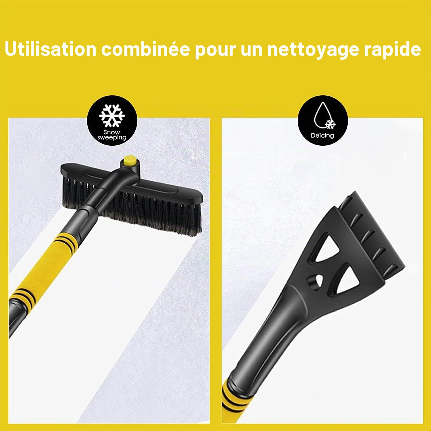 Dégivreur de voiture,brosse à neige et grattoir à glace,3 en 1 Brosse À Neige Détachable pour Voiture Multifonctionnelle, avec poignée Ergonomique en Mousse, pour voitures, camions et SUV, Jaune