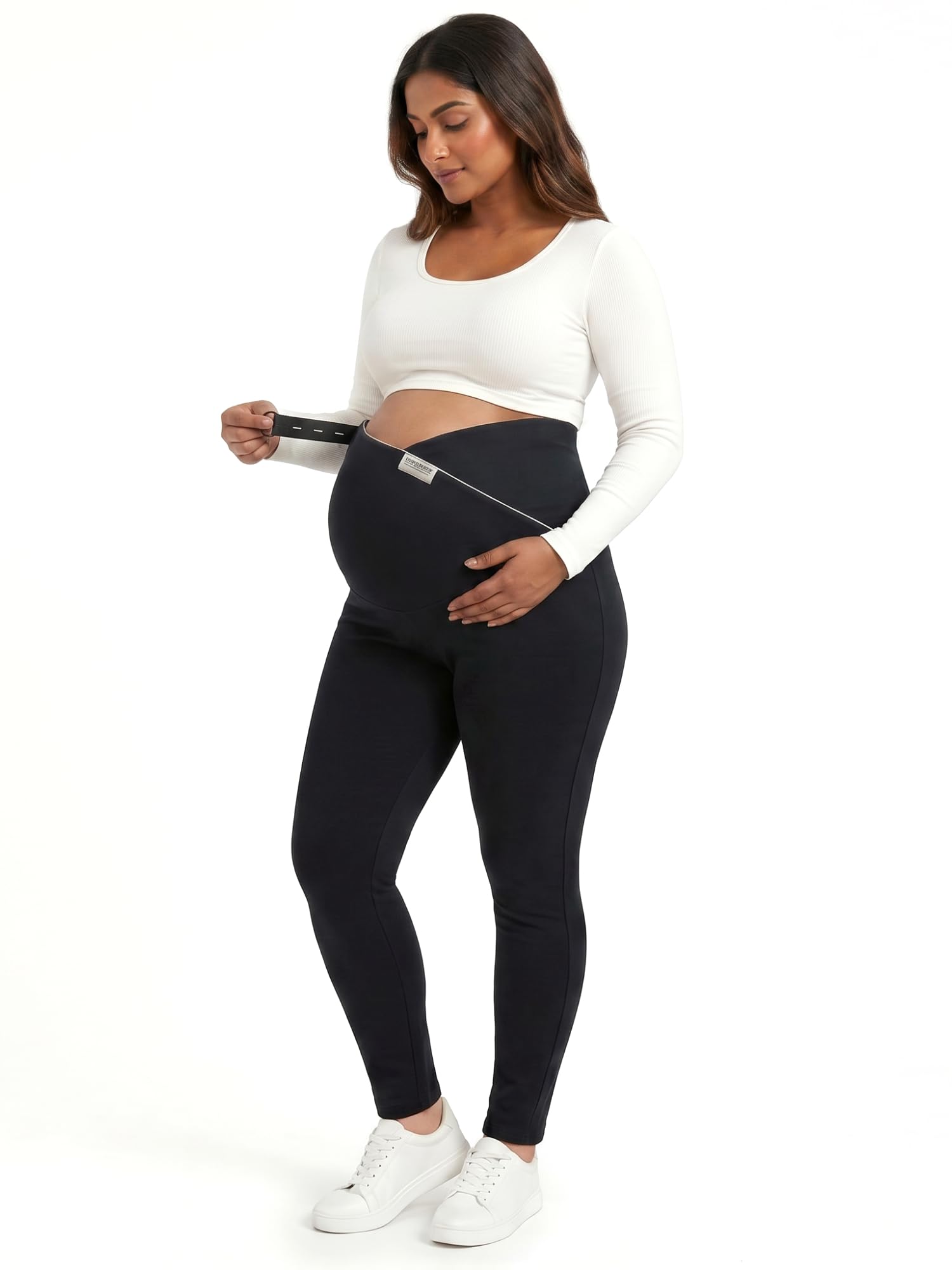 Maternity Leggings Over The Bump Adjustable Waistband High Waisted Crossover Support Panel Full Length Soft Belly Support for Women Pregnancy Yoga Pants-image-41