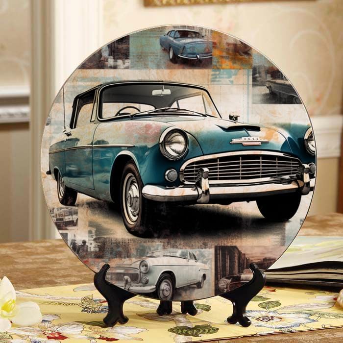 Vintage car 10-inch Ceramic Plate for Wall Display or Tabletop, with Stand & Hook DP-307860276