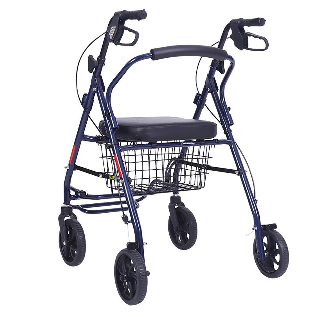 Andador plegable para caminar, andador, rodador, carrito de la compra con asiento y freno de mano, para ancianos (azul) estrella de luz