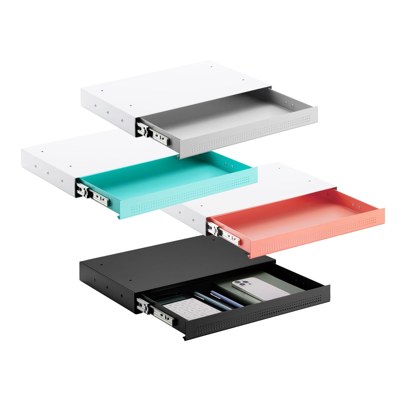 SOTOOLS Dokumentenschublade KALIMAX Schwarz – robuste Unter Schreibtischschublade (410 x 272 mm) aus Stahl, ideal für Büro, Schule und Zuhause