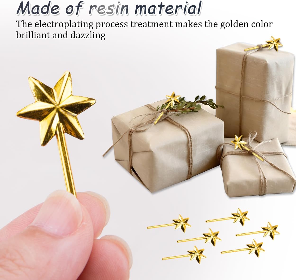 ZORZA 50Pcs Gold Mini Star Wands Bulk Plastic Hexagram Star Sticks for DIY Crafts Wedding Engagement Party Christmas Cake Decoration