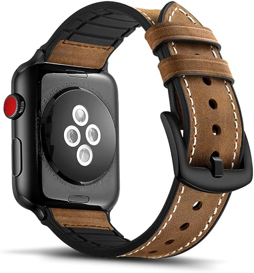 Amazon.com: Tasikar Leather Silicone Band Compatible with Apple Watch Band  42mm 44mm 45mm Genuine Leather with Silicone Hybrid Design Comfortable Strap  Compatible for iWatch Series 7 6 5 4 3 2 1,