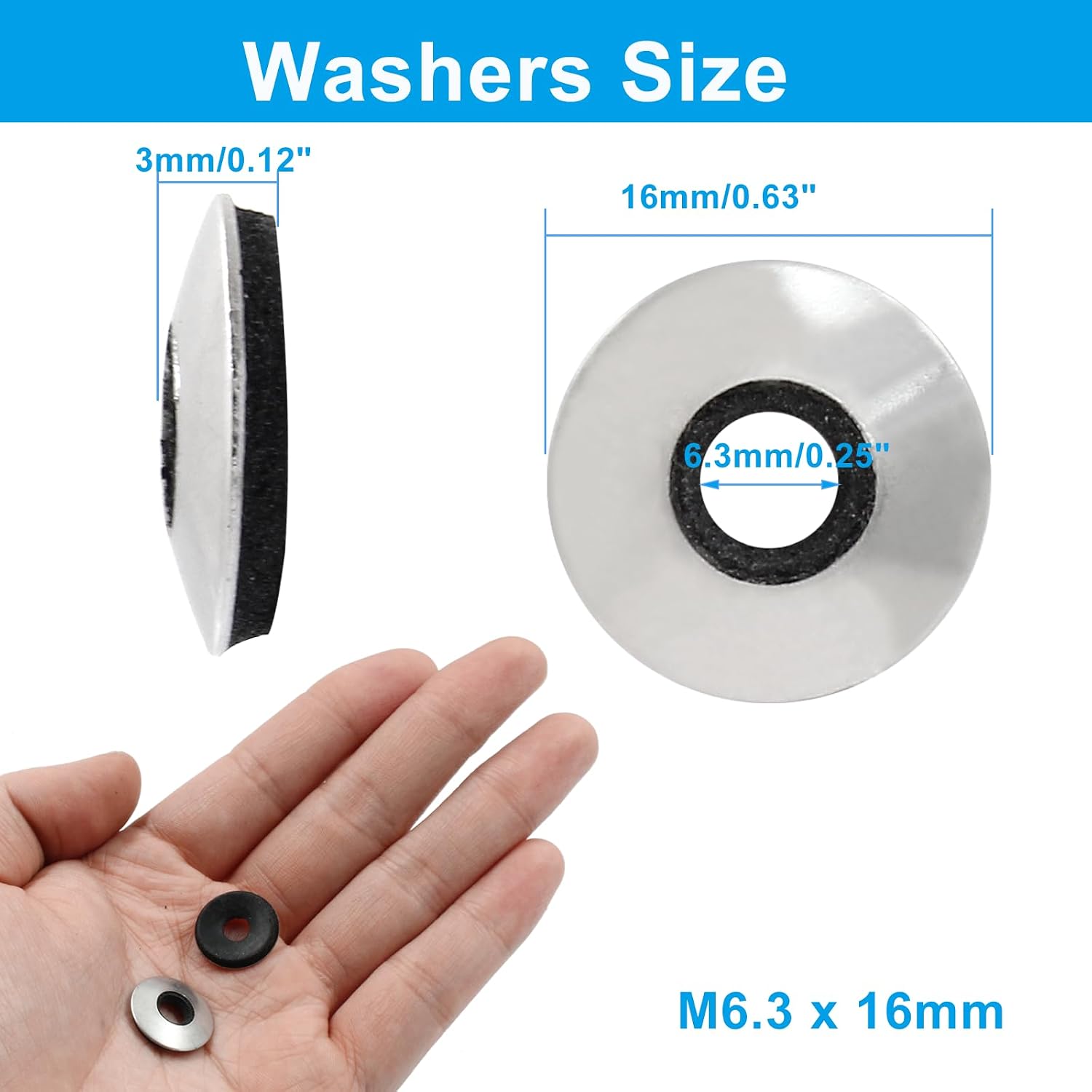 Biaungdo 120 Pcs 1/4'' x 5/8" Neoprene Washers(M6.3 x 16mm)