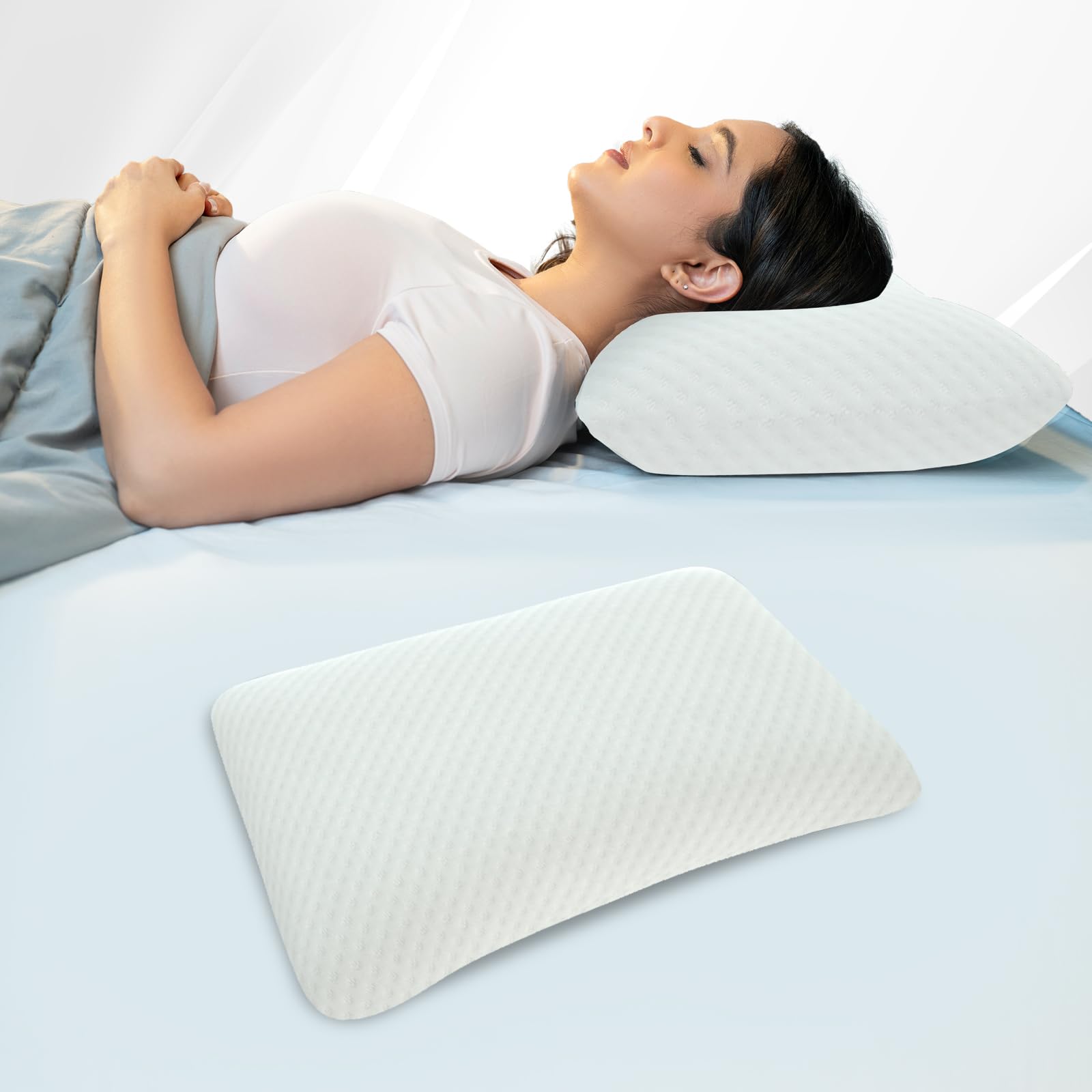WELLGIVER Ergonomic Memory Foam Pillow for Neck Pain | 2 Years Warranty | 21 x 14 x 4.5 Inch | Orthopedic Pillow for Side Sleeping | Removable Washable Jacquard White Cover | Pack of 1 discount deal