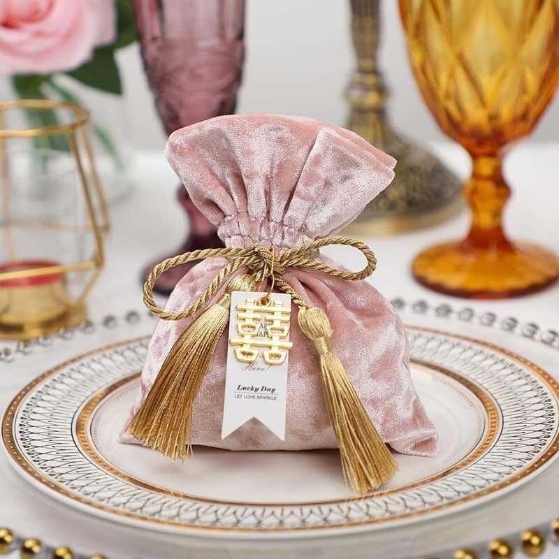 worki prezentów z liną Opakowanie 10 torebek prezentowych z aksamitu, wielokolorowych, w różnych rozmiarach, idealnych na wesele, baby shower i inne przyjęcia(M,13x16cm)
