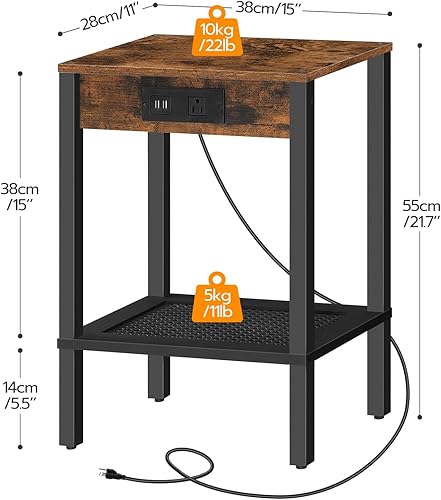 Miniatura 3 de HOOBRO Mesa auxiliar con estación de carga, mesa auxiliar con puertos USB y tomacorriente, mesita de noche con estante de almacenamiento, decoración