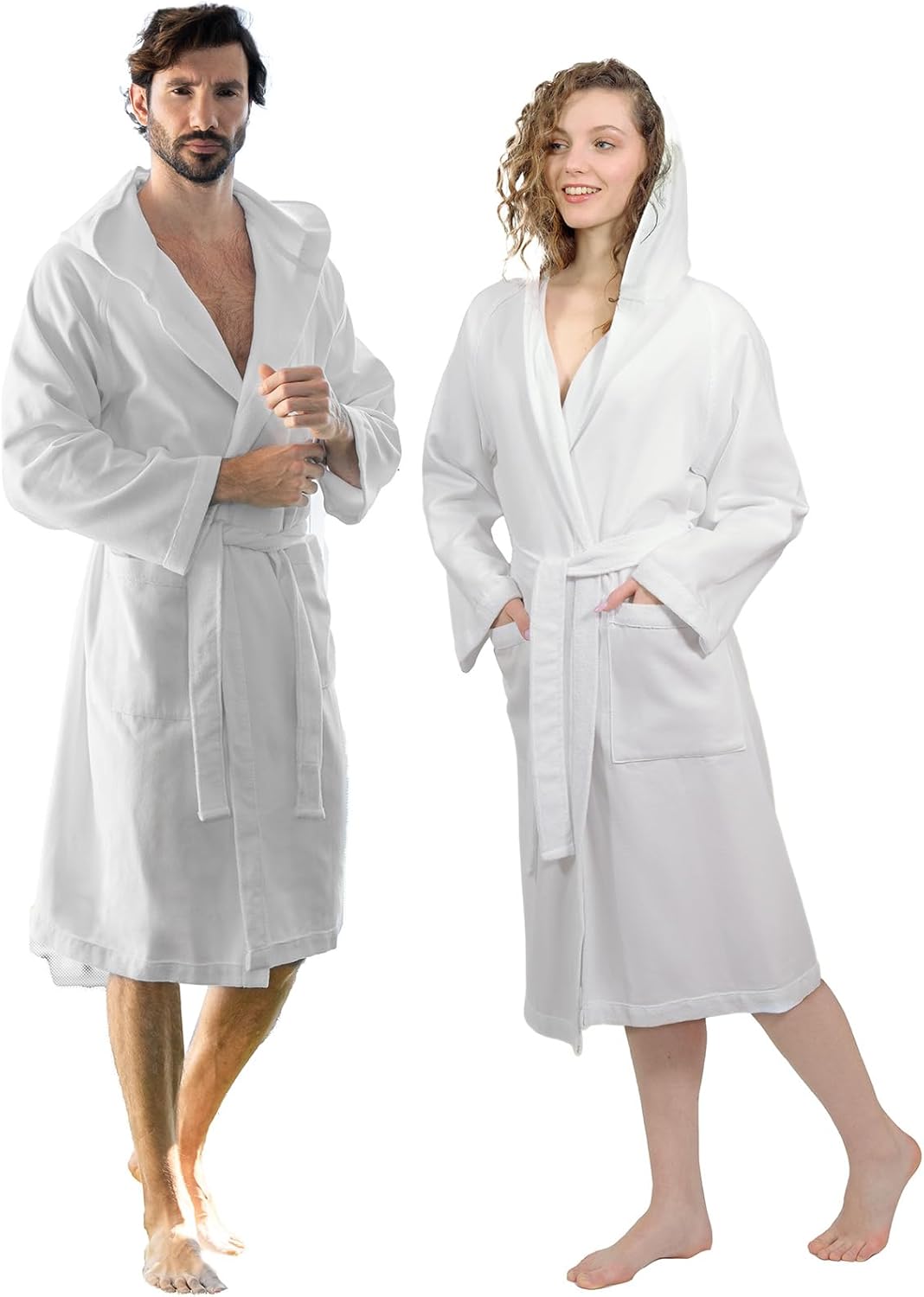 Accappatoio Uomo E Donna In Spugna 100% Cotone - Super Assorbente, Morbido, Con Cappuccio, Made In Italy - Foto 4