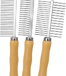 Set of 3 Stainless Steel Pet Hair Comb, Wooden Handle of Bamboo Proven Grooming Tools Kit for Dogs Cats and Other Animals