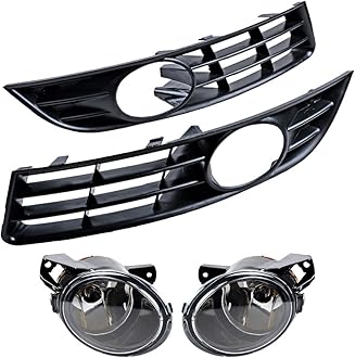 Astra Depot Front Bumper Fog Lamps Lights with 55W Bulbs + Grilles Kit For 2006-2009 VW Passat 3C B6