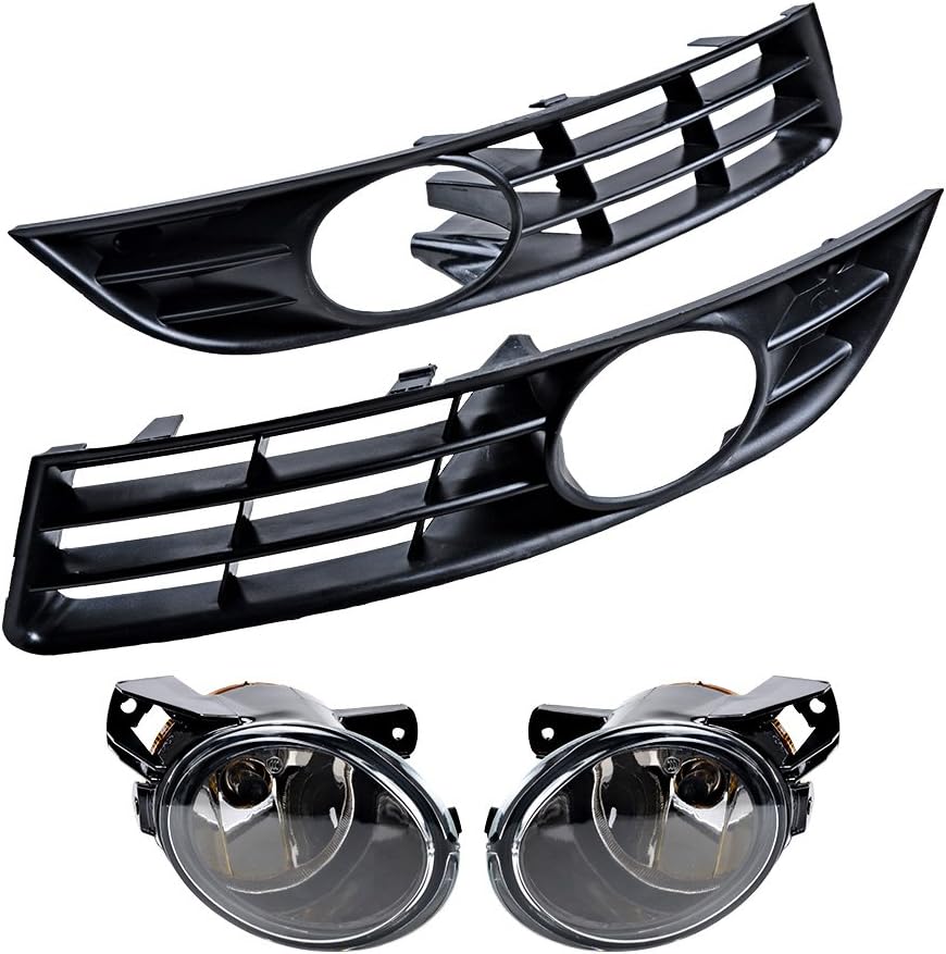Astra Depot Front Bumper Fog Lamps Lights with 55W Bulbs + Grilles Kit For 2006-2009 VW Passat 3C B6