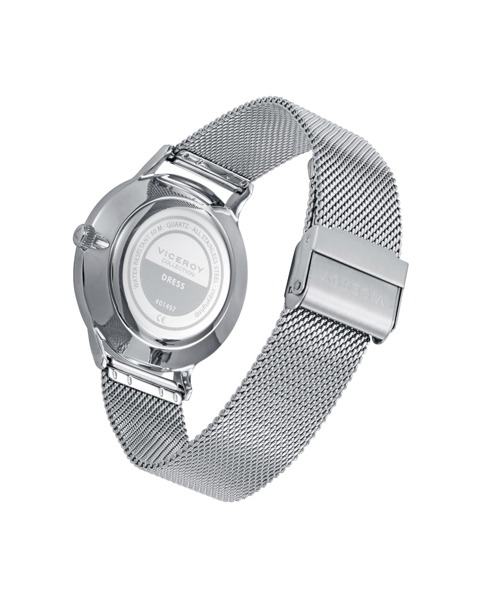 Viceroy Reloj Hombre Elegante para Vestir de Acero Inoxidable - 41 mm - Movimiento de Cuarzo - Bisel Dorado - 401497