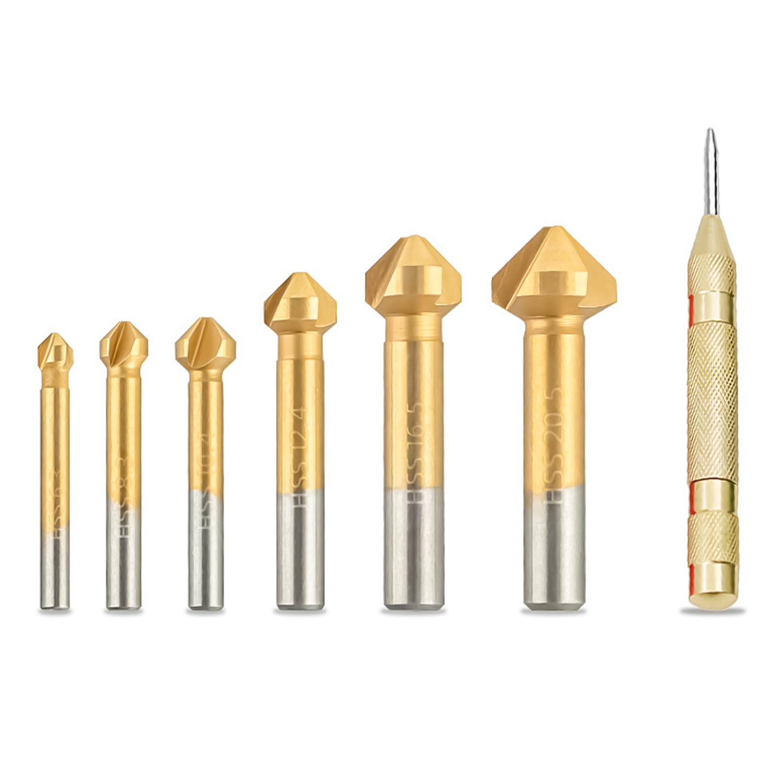 ohohulo 6/7Pcs 90 Degree 3 Flute 6.3-20.5mm Countersink Drill Bits Chamfer Cutter End Mill Cutting Tool Working Set