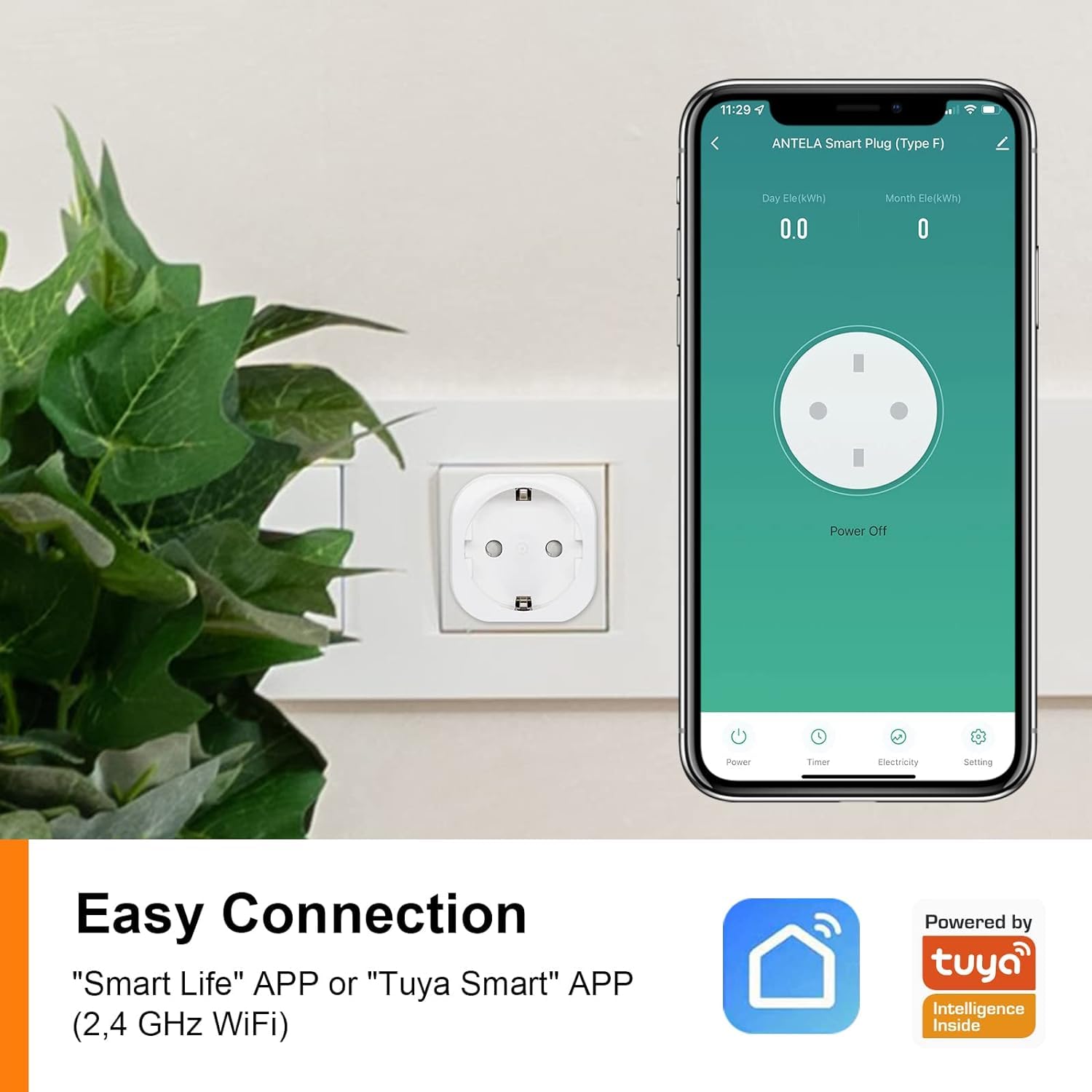 Spina Smart Mini WiFi TECKIN - Controlla Da Telefono, Compatibile Con Alexa E Google Home