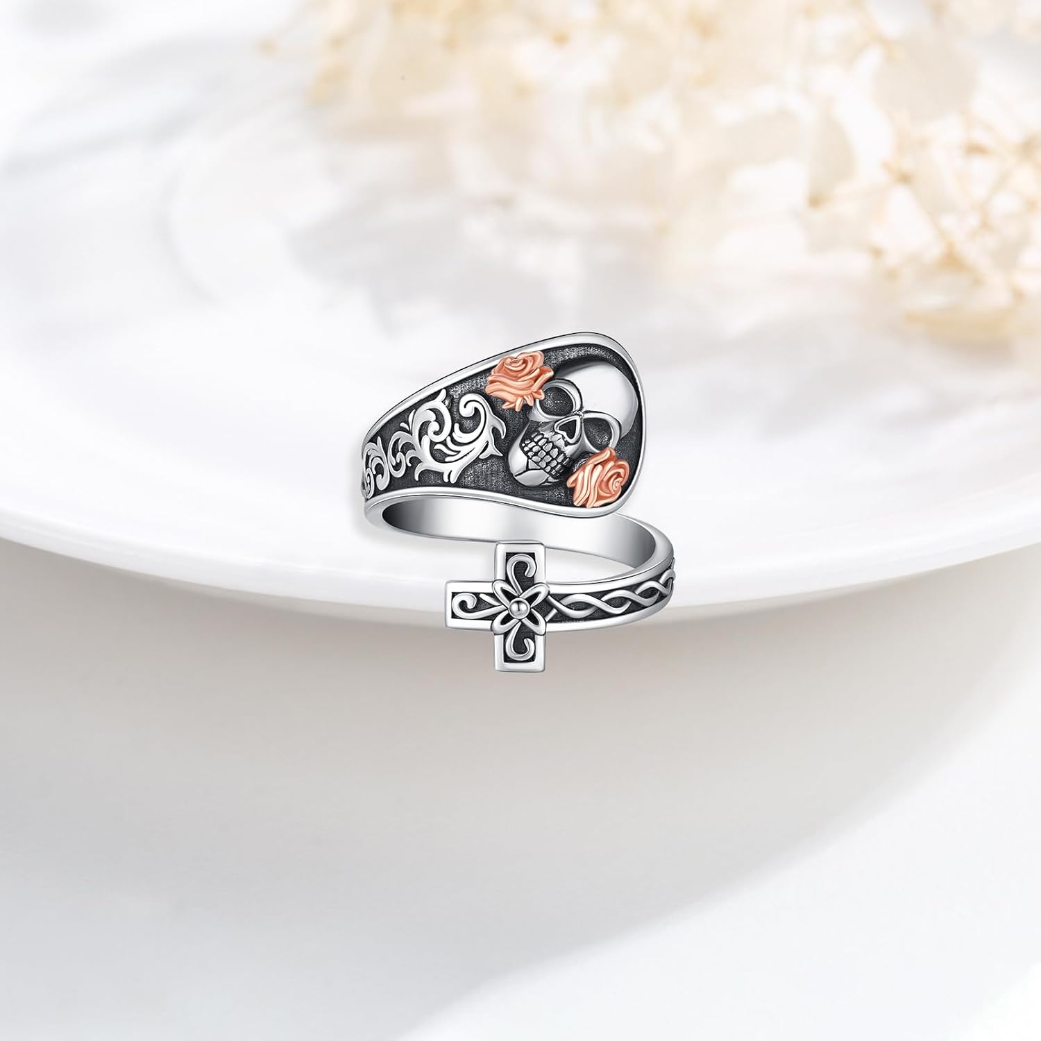 KiiKii Spoon Rings for Women Men 925 Sterling Silver Saint Michael/Skull/Dragonfly/Hummingbird/Frog Adjustable Thumb Ring Fine Jewelry Gifts for Christmas Birthday Anniversary