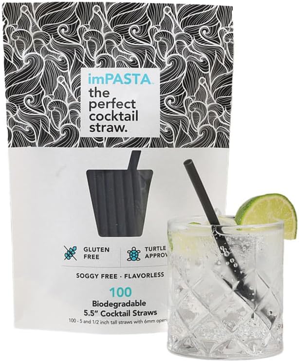 Biodegradable Cocktail Straws 5.5 Inch - 100 Count, Vegan-Friendly, Gluten-Free & Compostable, Never Cracks, 100% Flavourless, Eco-Friendly Drinking Straws Alternative to Plastic Straws