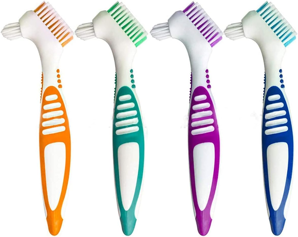 4pcs Denture Cleaning Brush Denture Brush Double-Sided Denture Cleaner with Ergonomic Handle Durable and Fashion : Health & Household