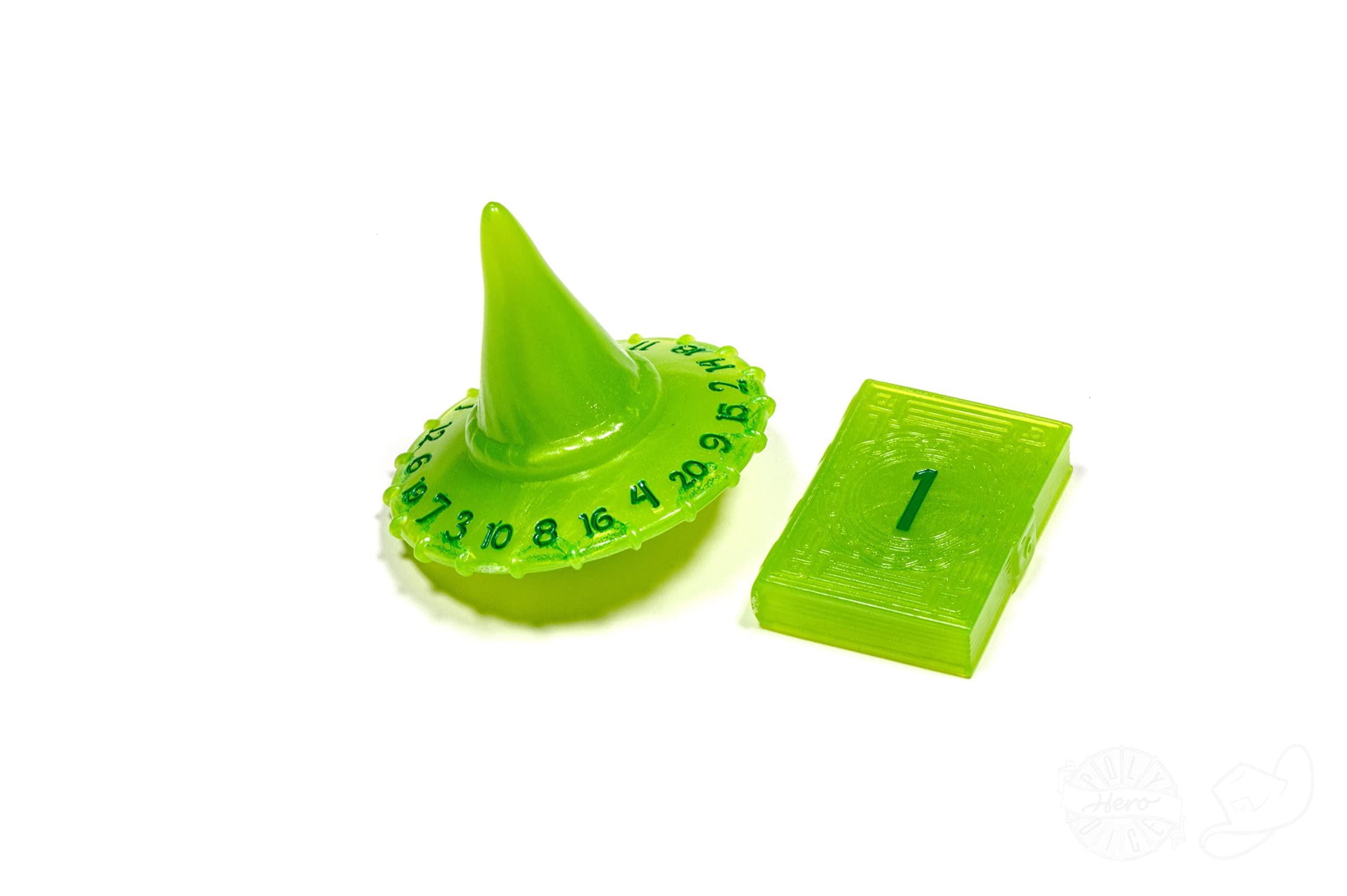 PolyHero Wizard d20 Wizard Hat and d2 Spellbook in Acid Splash