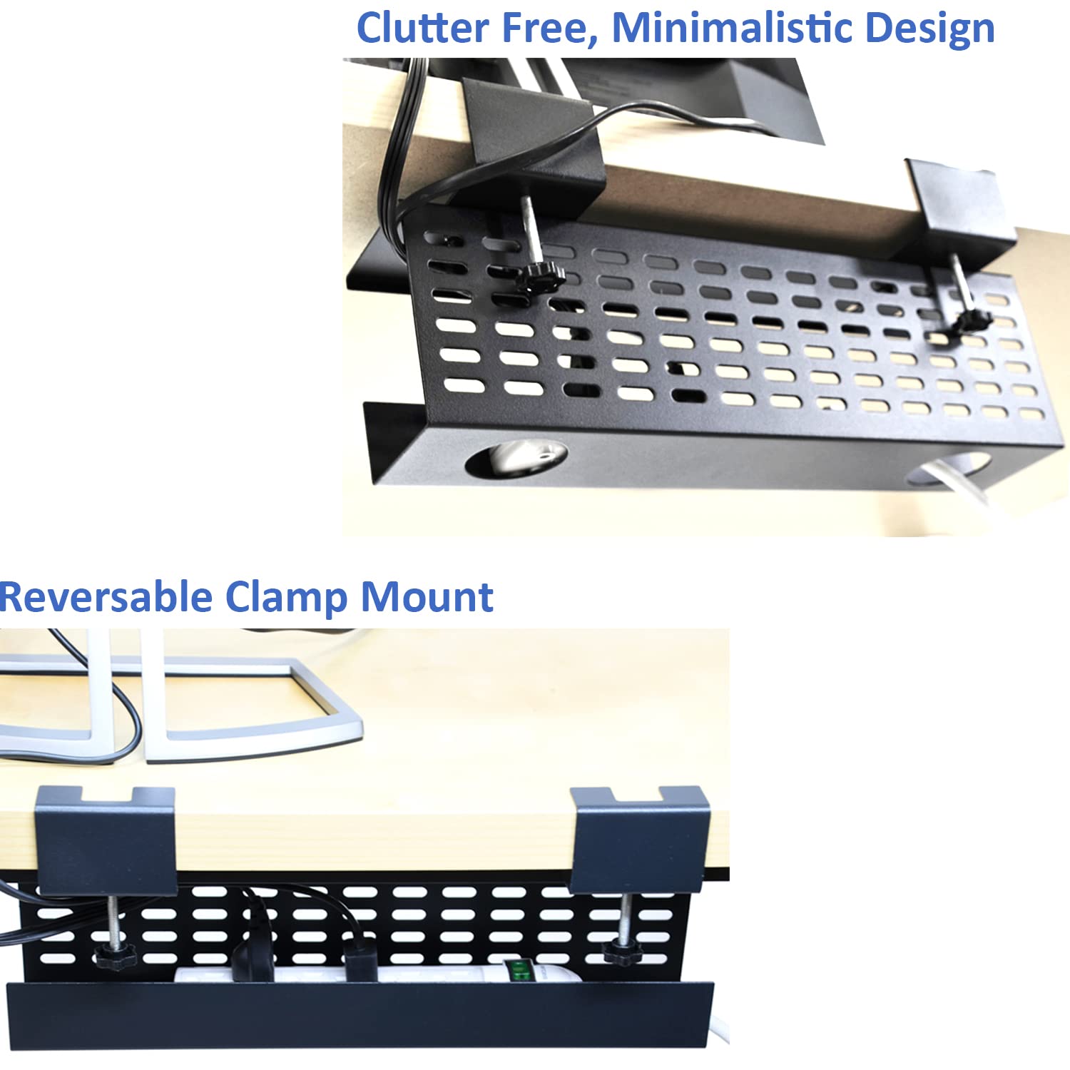 AEONS Under Desk Cable Management Tray Black Horizontal 16inch Under