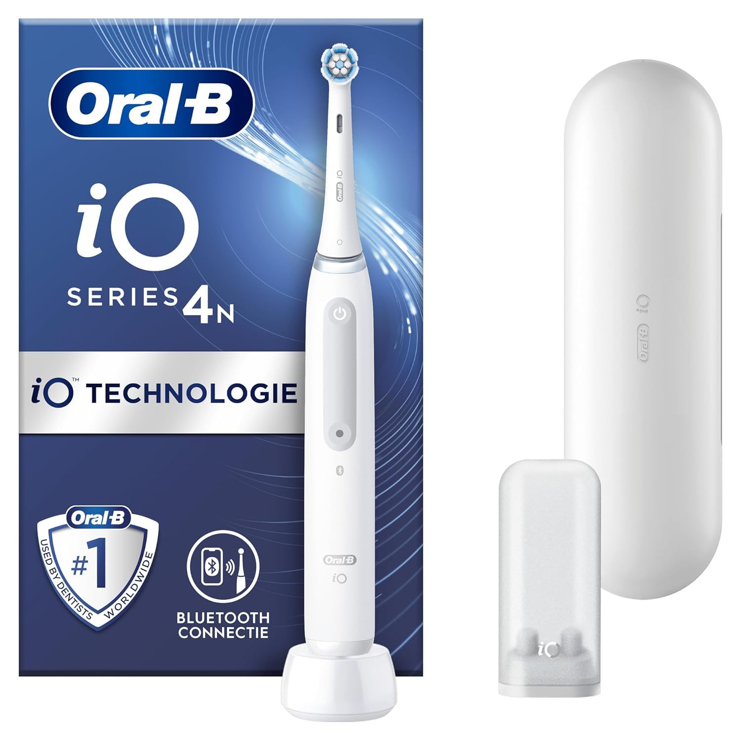 Oral-B iO 4N Elektrische Zahnbürste, weiß, mit Bluetooth, 1 Bürste, 1 Reiseetui