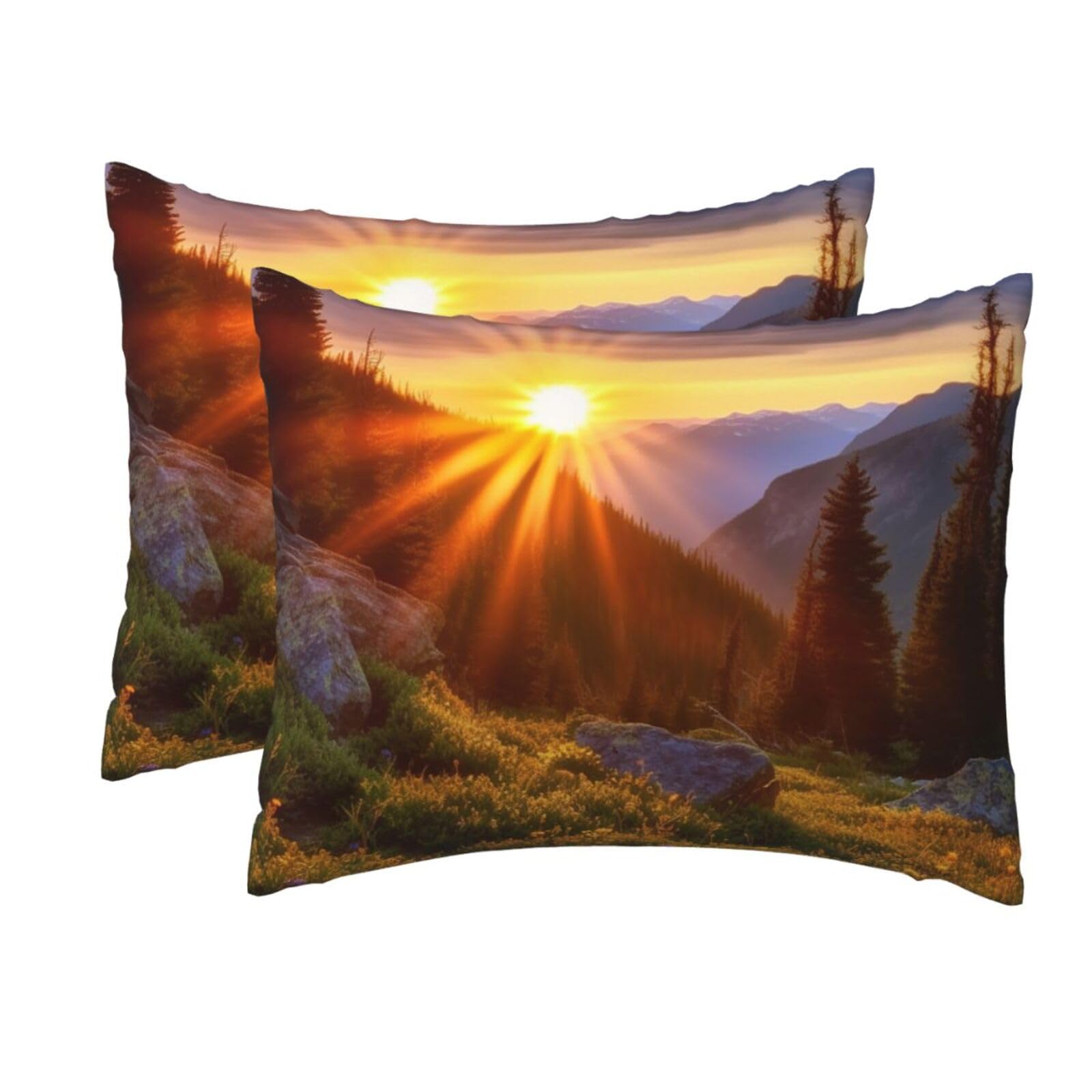 2 Pack Standard Size Pillow Cases for Hair and Skin Soft Breathable Pillow Case Covers with Hidden Zipper Rocky Mountain Sunset Sunshine Pillowcase 20x26 Inches Pillow Cover for Sleeping Gift