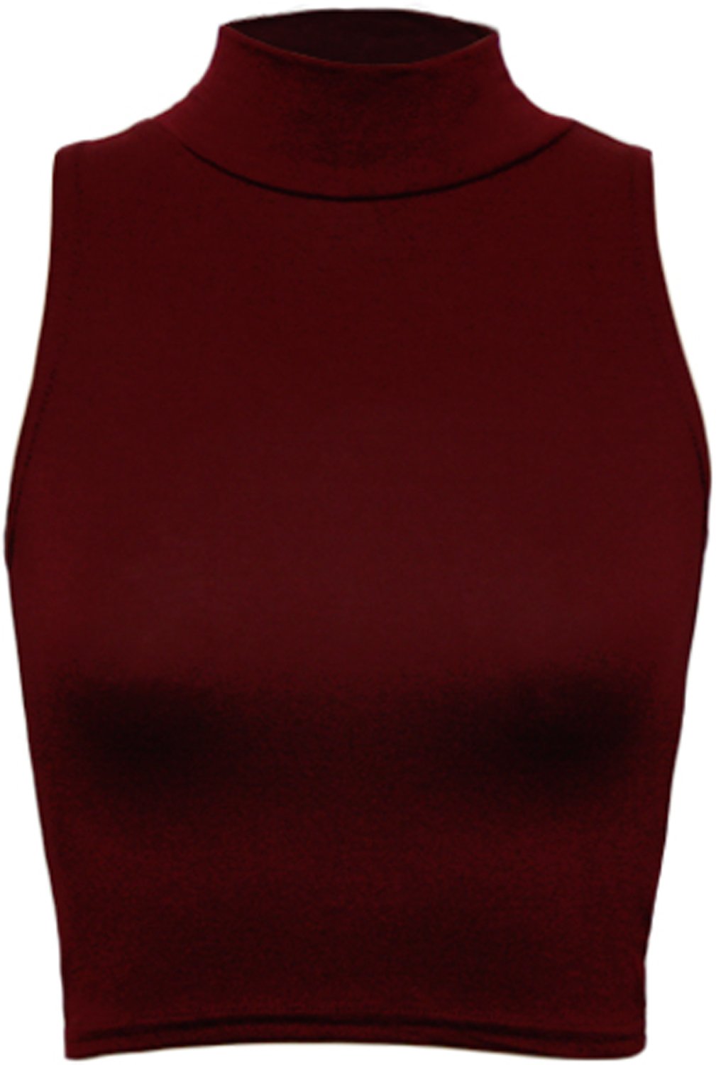 Wearall Women's Wine Turtle Neck Crop Short Plain Sleeveless Polo Look Vest Top - 8/10