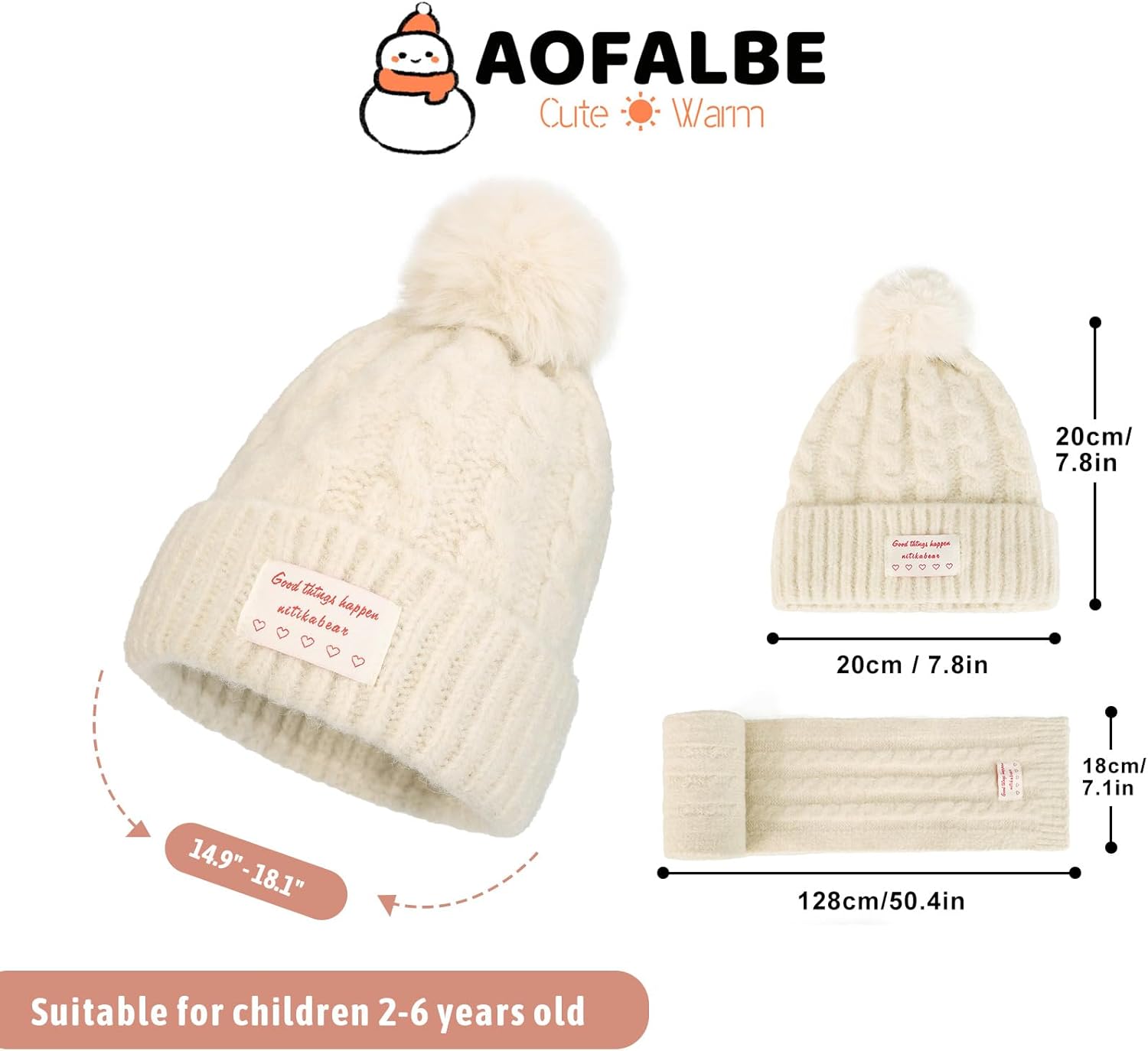 Kids Winter Hat Scarf Set for Girls Boys, Toddler Knit Beanie Hat and Neck Warmer Sets with Warm Cotton Lined Pom - Image 5